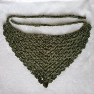 Adult - Crochet scalloped headscarf bandana, forest green